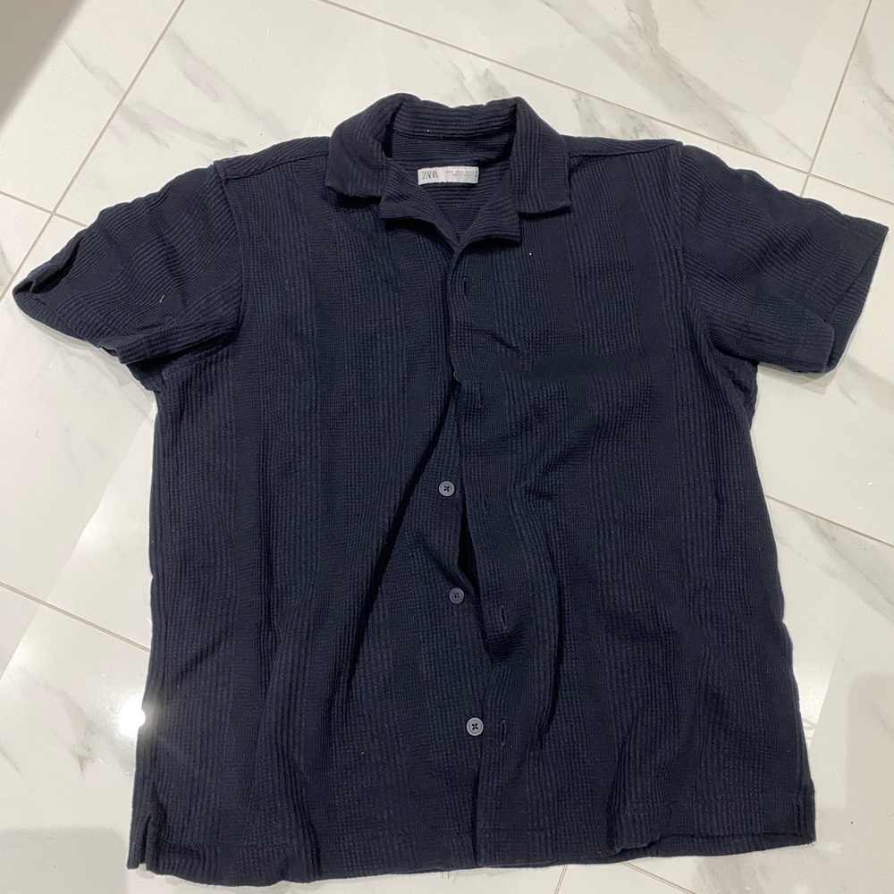 Zara Navy Casual Button-Down Shirt